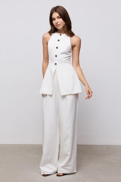 Linen Mix Wide Leg Trousers