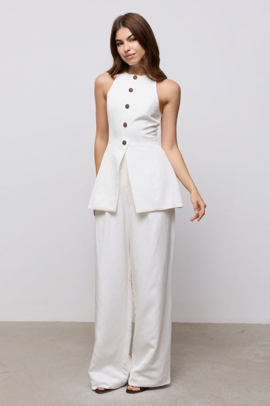 Linen Mix Wide Leg Trousers