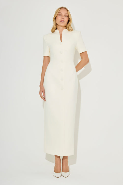 Cotton Mix Button Midi Dress
