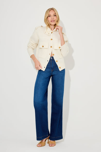 Wool High Neck Cardigan