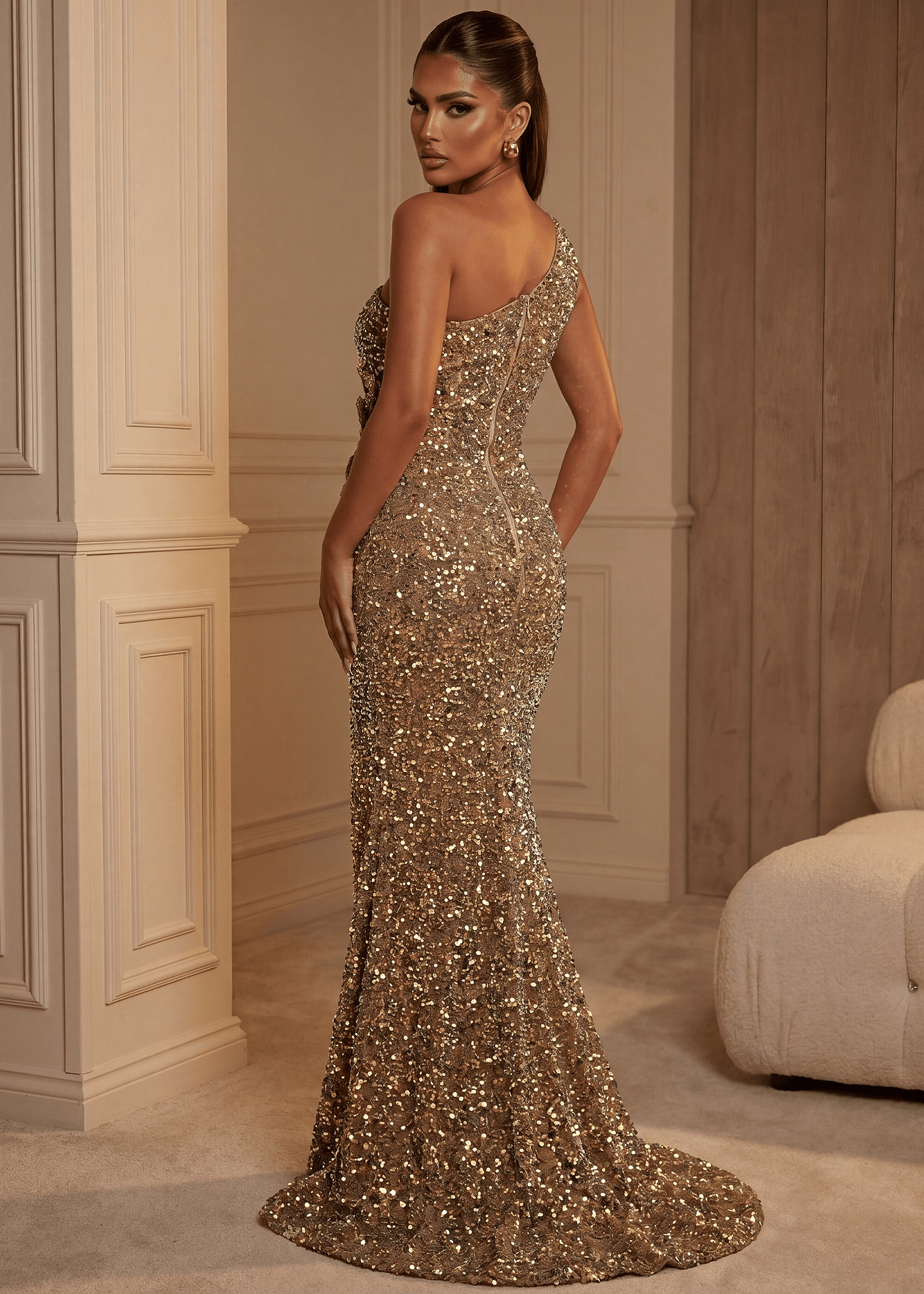 Elegant Energy One Shoulder Gown - Gold