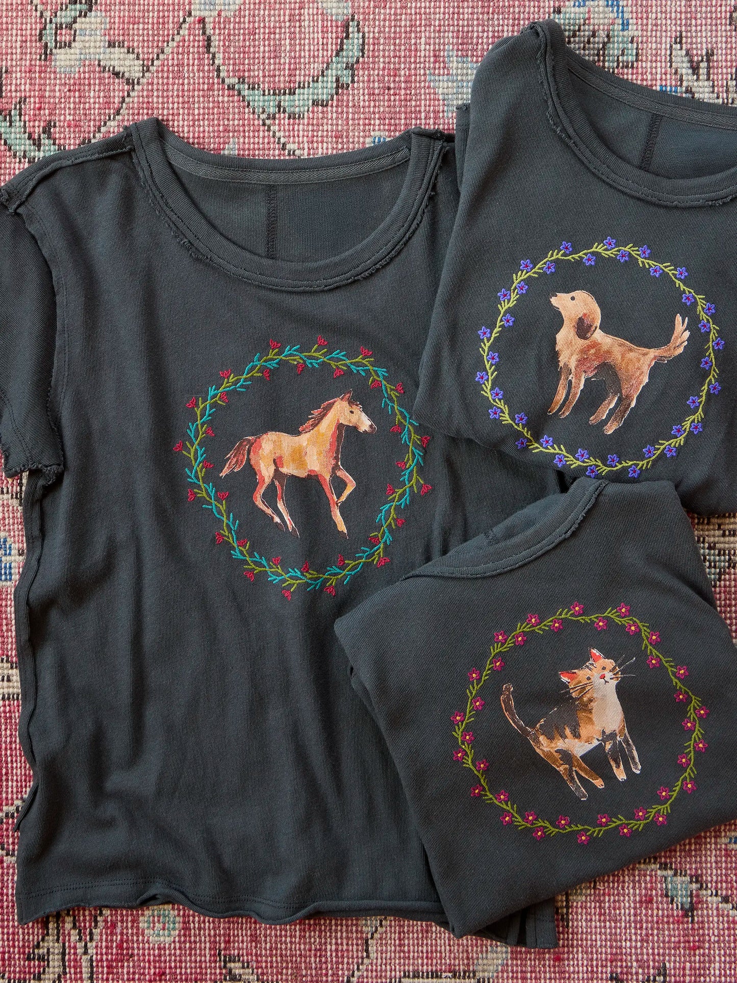 Printed Embroidered Cotton Baby Tee - Dog