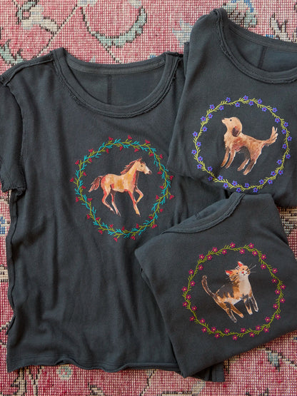 Printed Embroidered Cotton Baby Tee - Dog