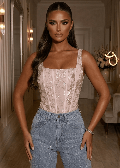 Enchanted Moments Embellished Bodysuit - Pink