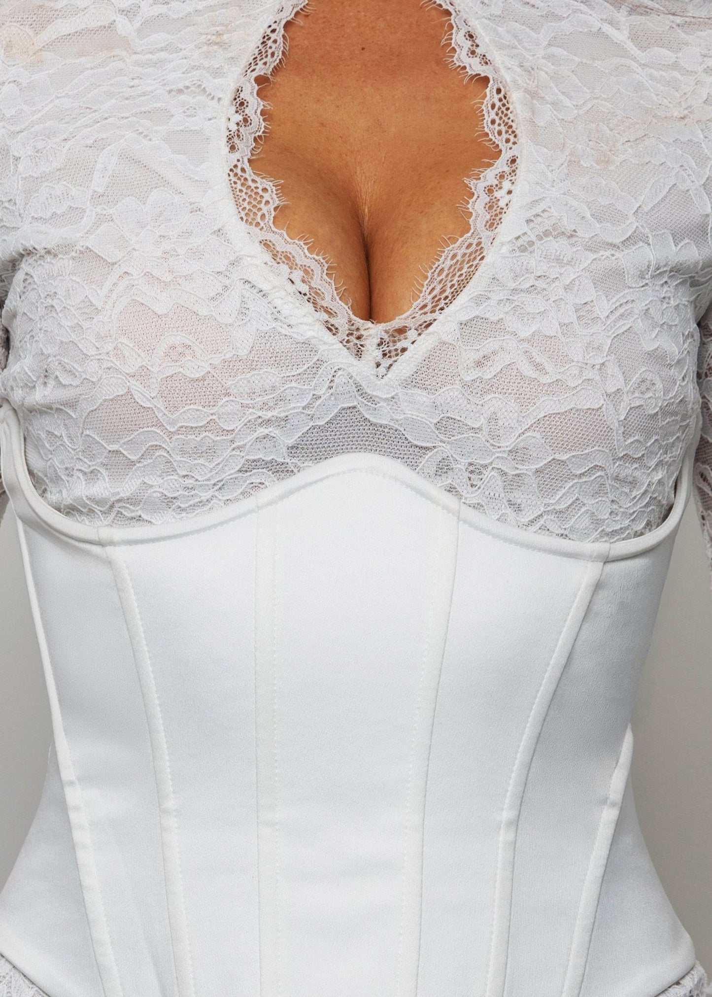 Endless Romance Long Sleeve Lace Corset Mini Dress - White