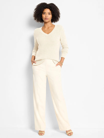 Shimmer Waffle V-Neck Sweater
