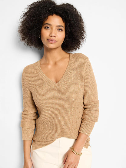 Shimmer Waffle V-Neck Sweater