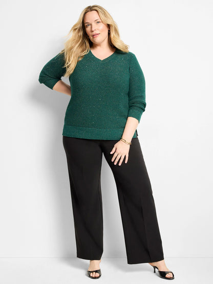 Shimmer Waffle V-Neck Sweater