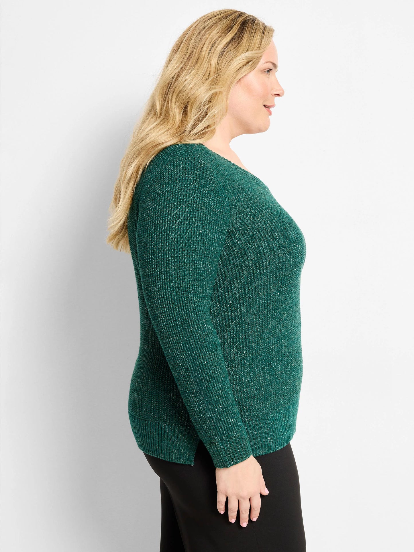 Shimmer Waffle V-Neck Sweater