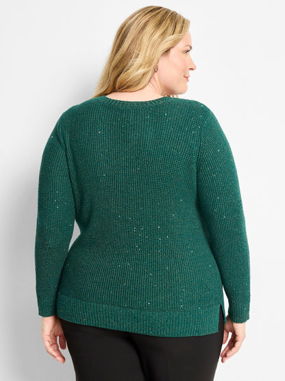 Shimmer Waffle V-Neck Sweater