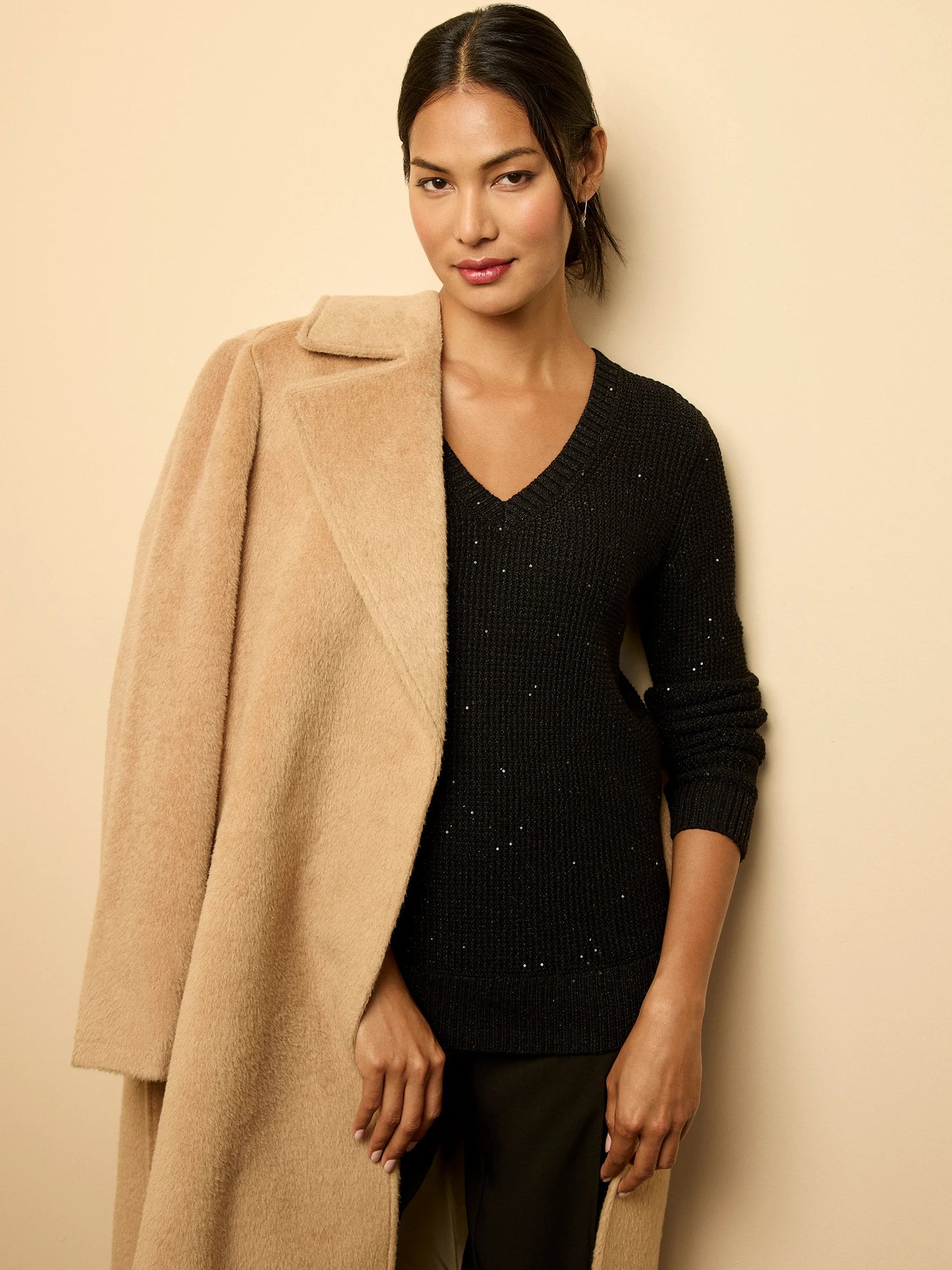 Shimmer Waffle V-Neck Sweater