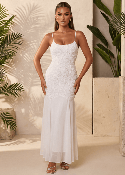 Forever Begins 3D Flower Maxi Dress - White