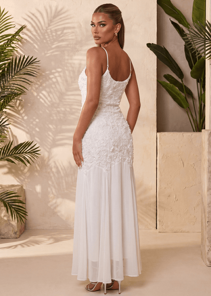 Forever Begins 3D Flower Maxi Dress - White