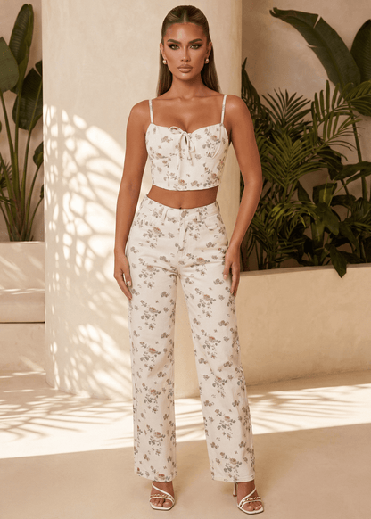 Forever Flirty Floral Denim Jeans - White