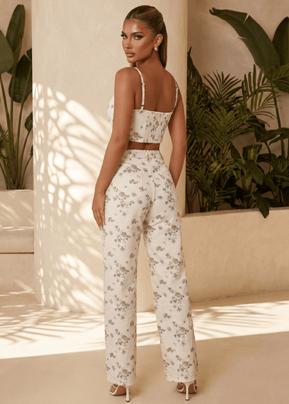 Forever Flirty Floral Denim Jeans - White