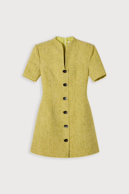 Cotton Mix Bouclé Button Dress