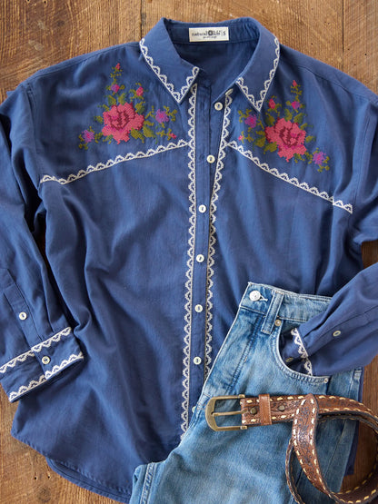 Round Top Embroidered Button Down - Indigo