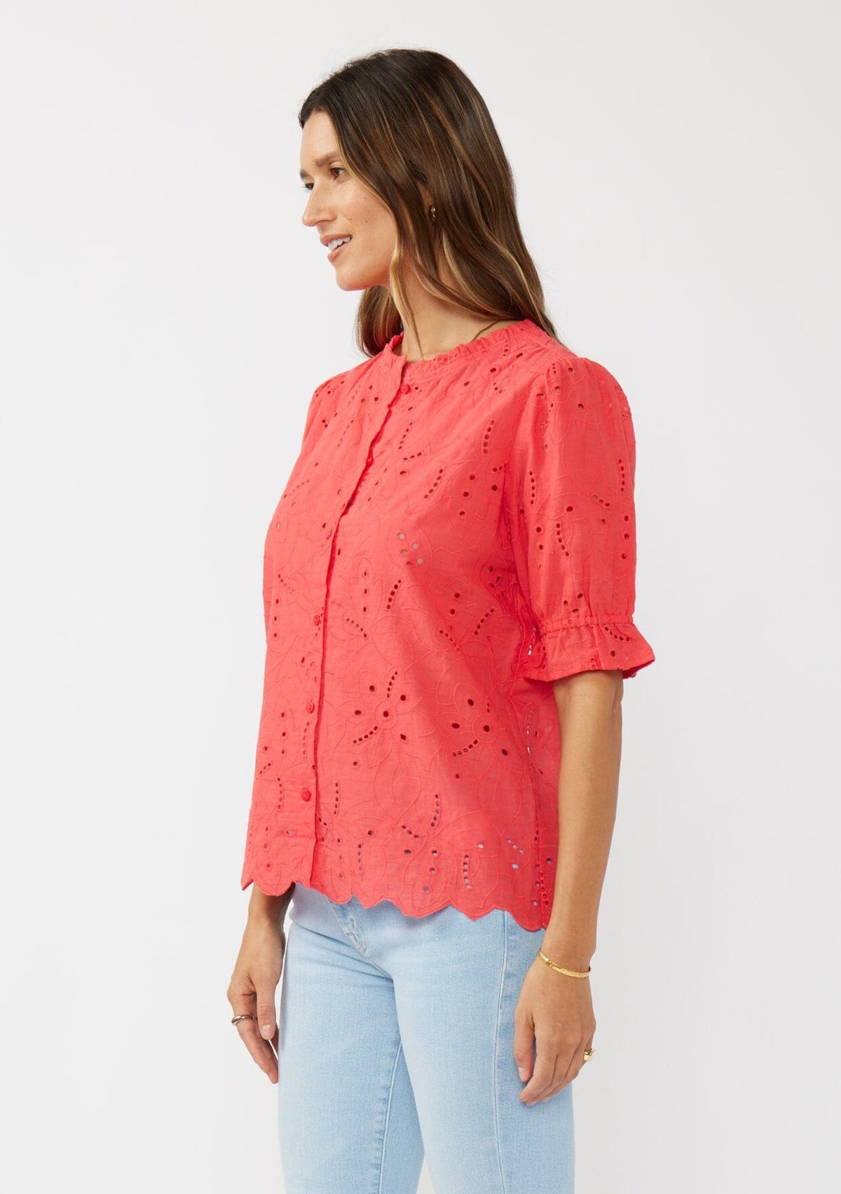 Sweetpea Eyelet Button Up Blouse