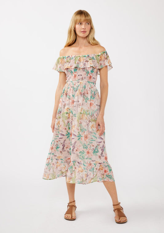 Floral Dust Off Shoulder Midi Dress