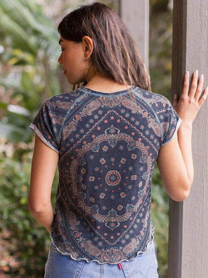 Lily Cotton Short Sleeve Tee Shirt - Sedona Bandana Charcoal