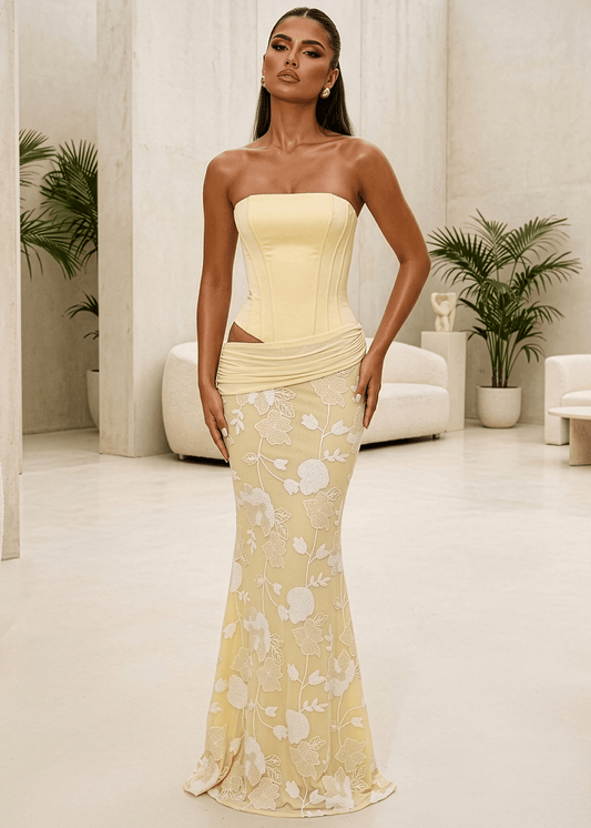 Impossible Desire Corset Embellished Maxi Dress - Yellow