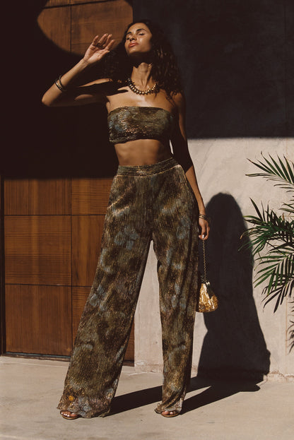 Kaia Moss Metallic Floral Strapless Top