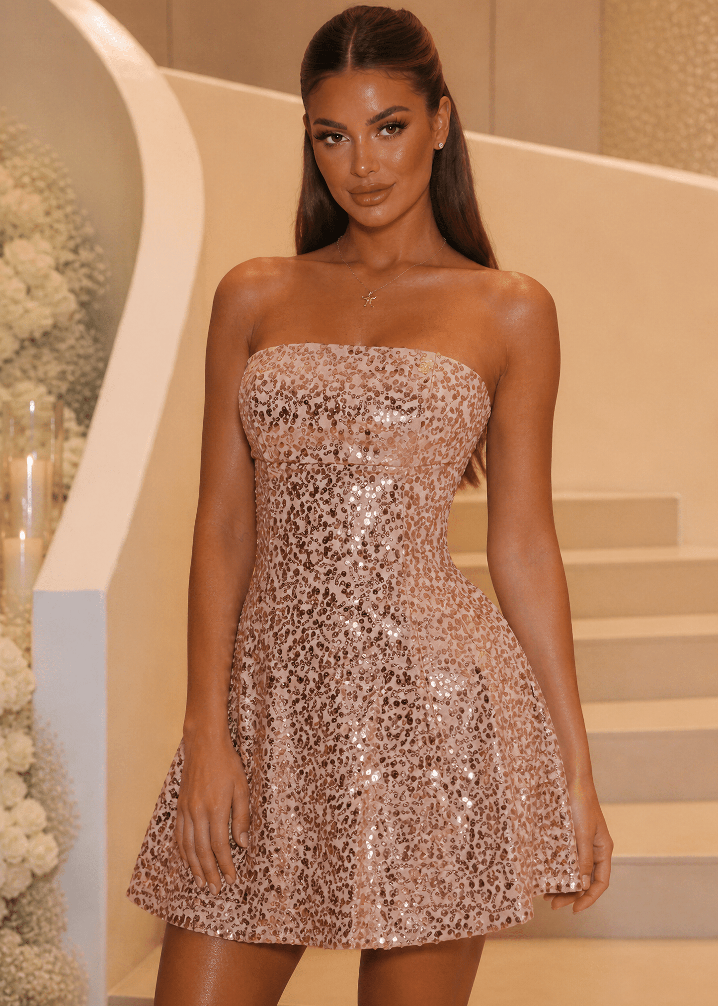 Keeping Secrets Strapless Mini Dress - Gold