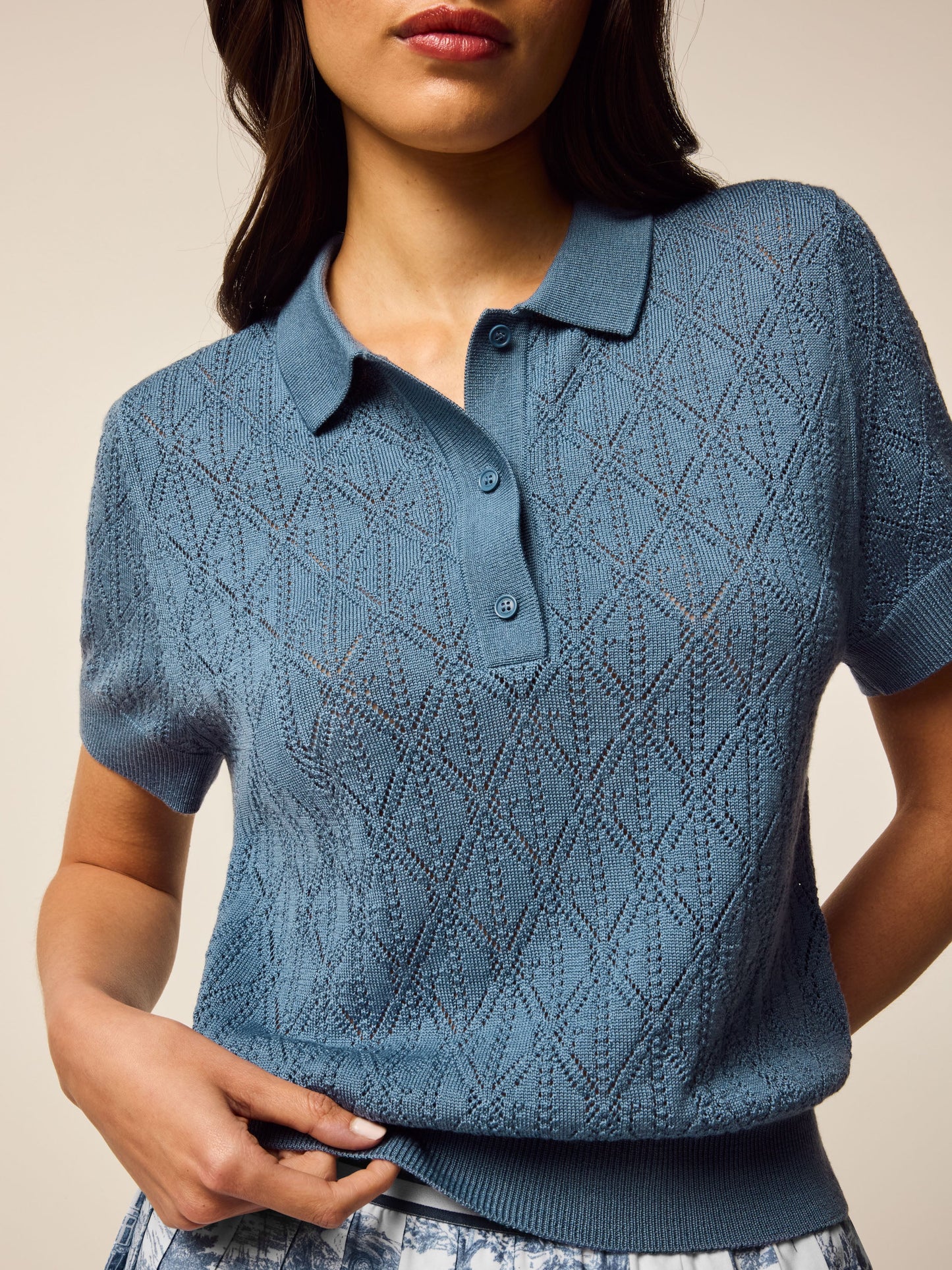 Leith Merino Pointelle Short Sleeve Sweater