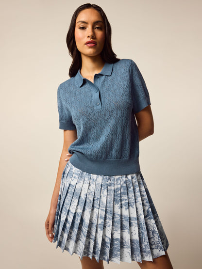 Leith Merino Pointelle Short Sleeve Sweater