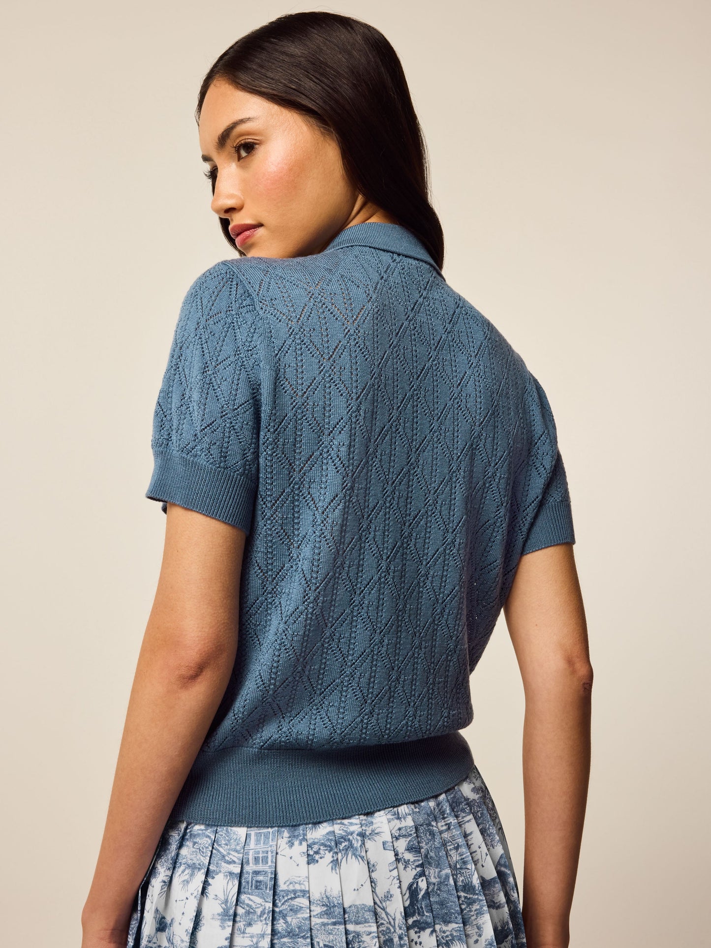 Leith Merino Pointelle Short Sleeve Sweater