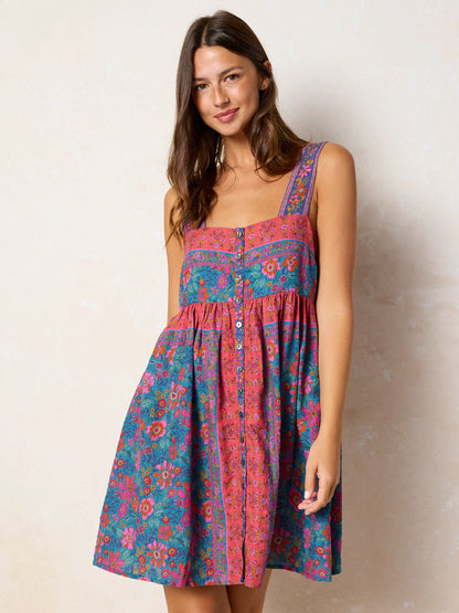 Lucy Mini Dress - Teal Boho Border Scarf