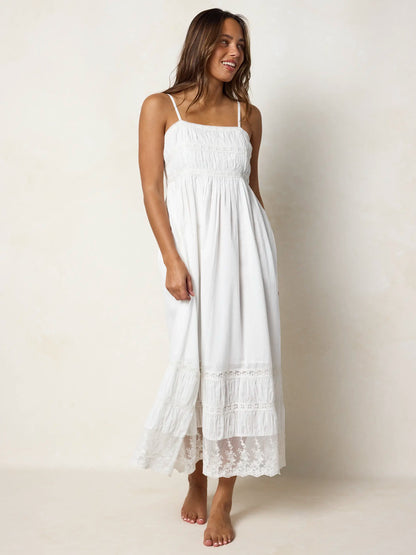 Amber Cotton Lace Maxi Dress - White