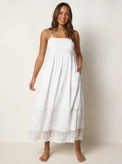Amber Cotton Lace Maxi Dress - White