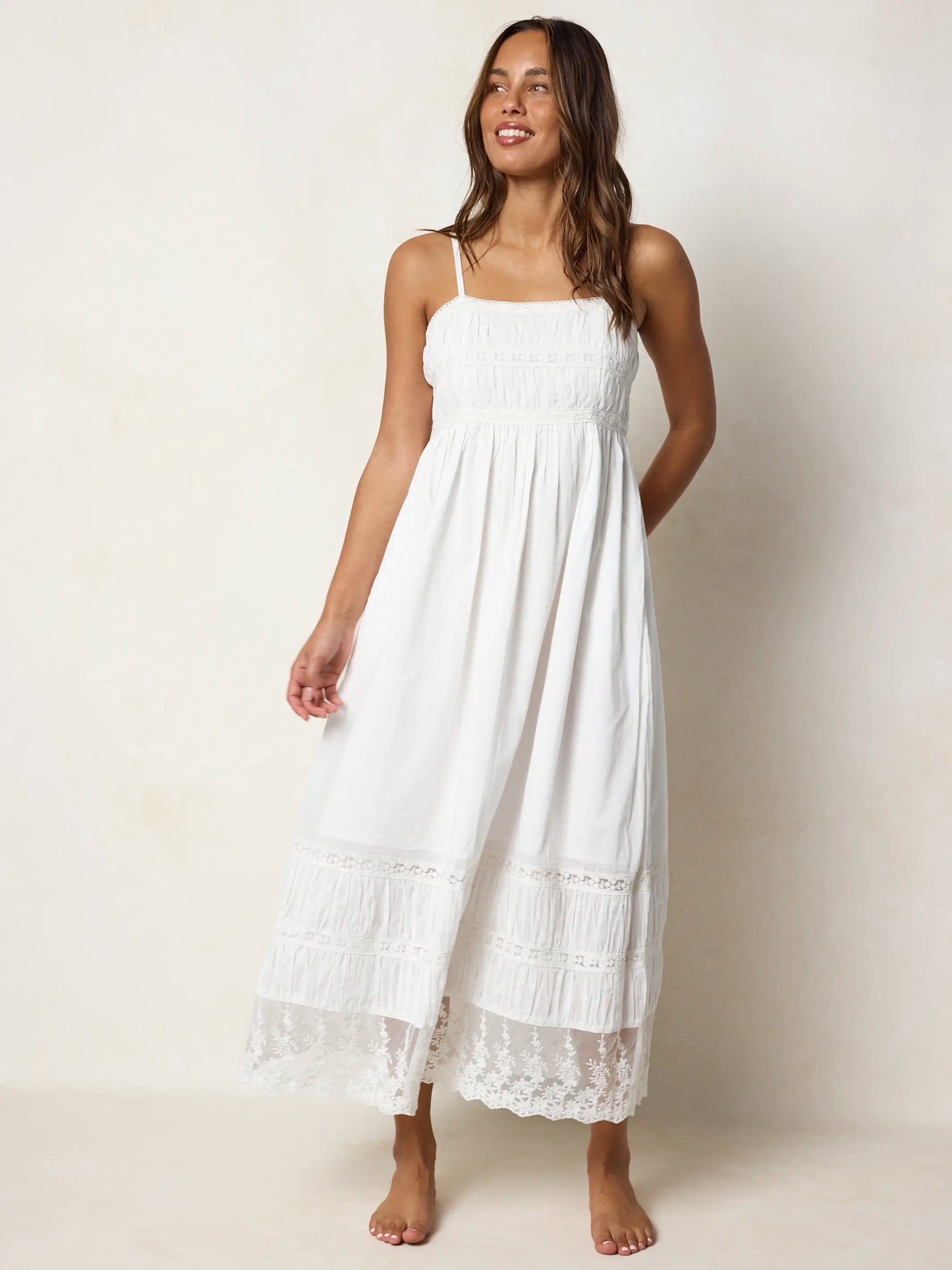 Amber Cotton Lace Maxi Dress - White
