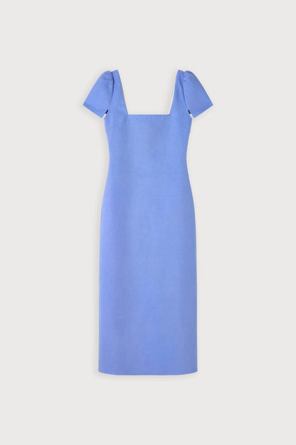 Linen Mix Square Neck Midi Dress