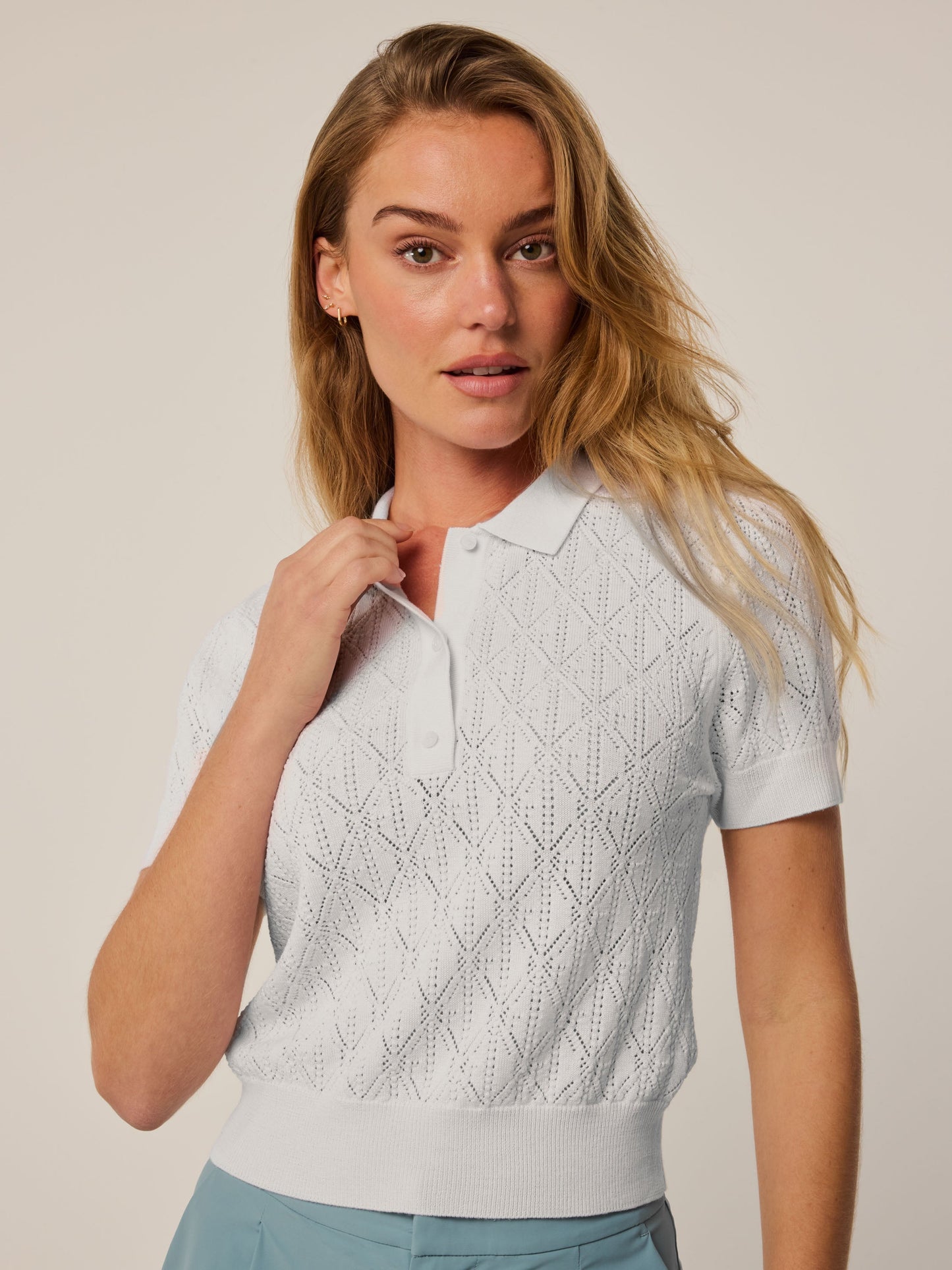 Leith Merino Pointelle Short Sleeve Sweater