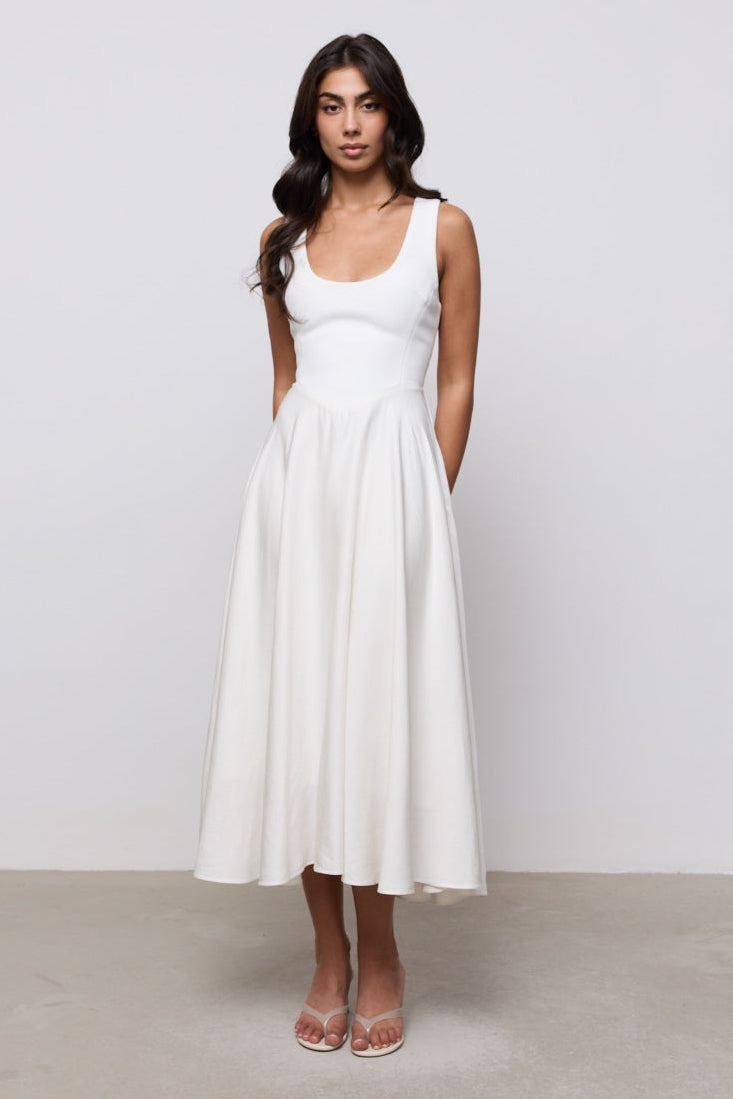 Linen Mix Midi Dress