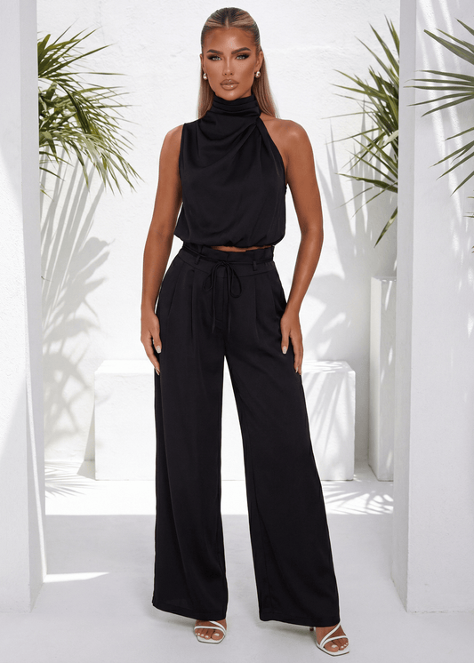 Lip Service Satin Top and Trouser Two Piece - Black