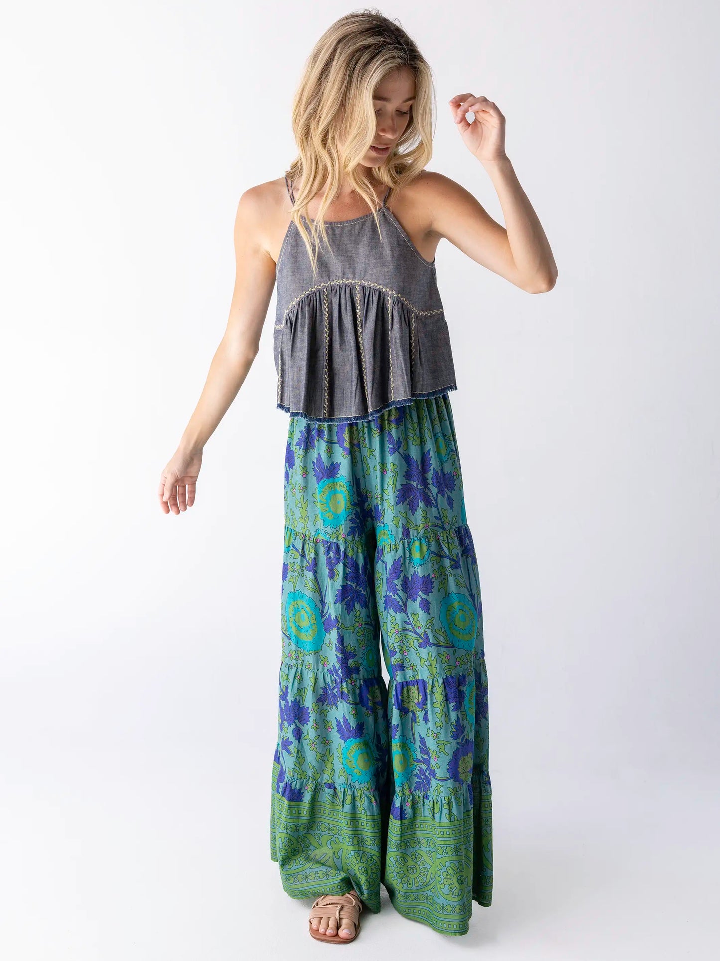 Erin Embroidered Cotton Top - Navy Denim