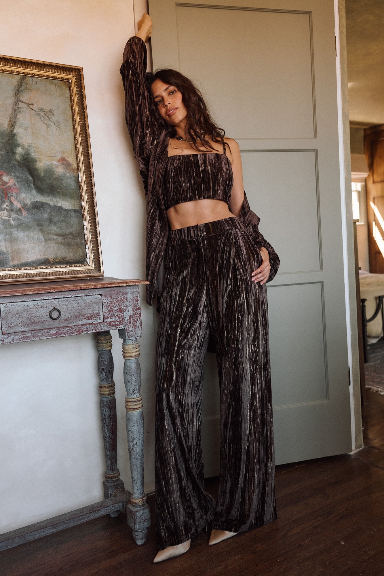 Rhea Espresso Velvet Crop Top
