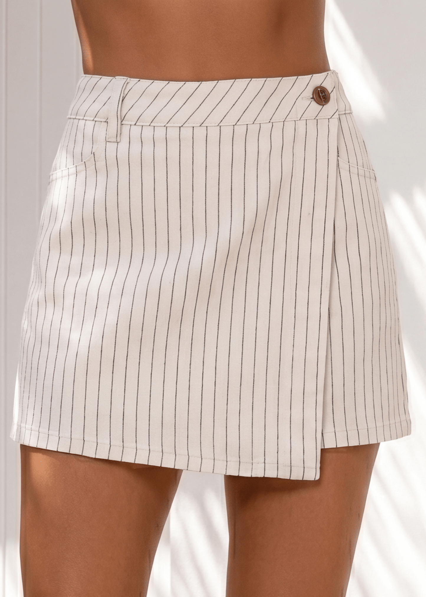 Lost Your Chance Stripe Denim Skort - White