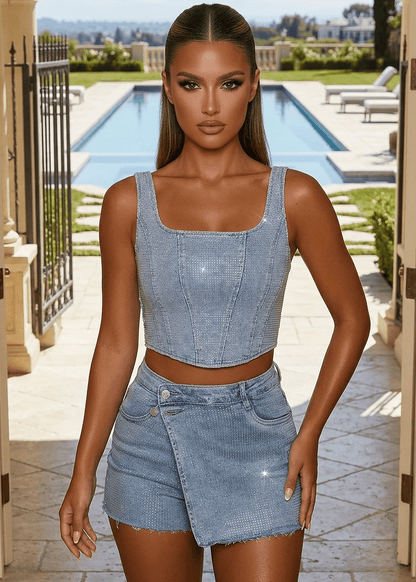 Lowkey Love Diamante Skort - Blue