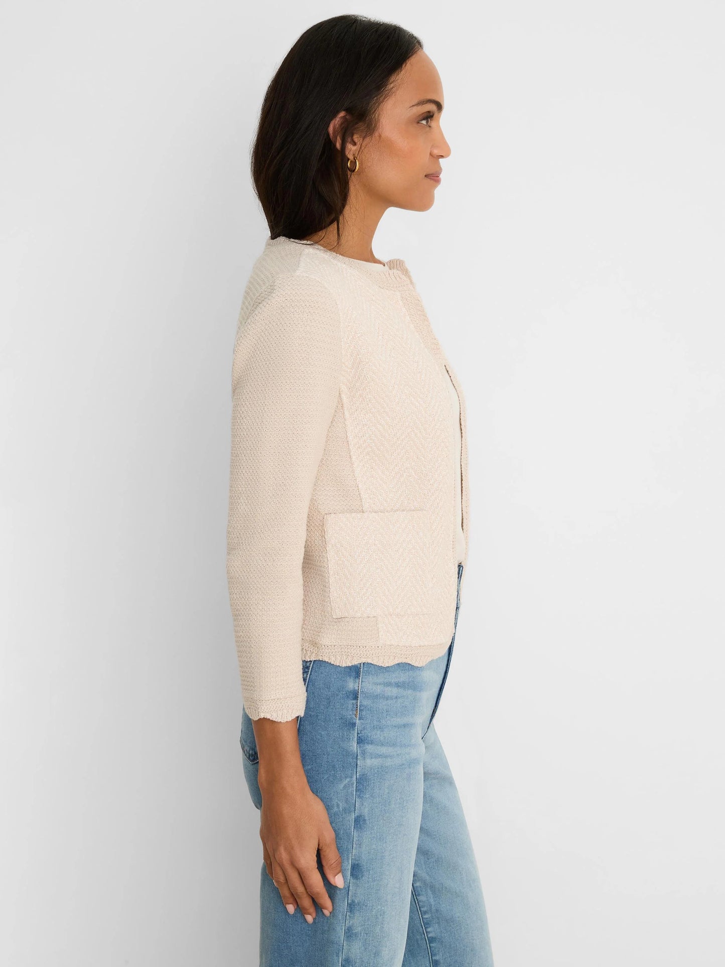 Scallop Trim Weave Mix Knit Jacket