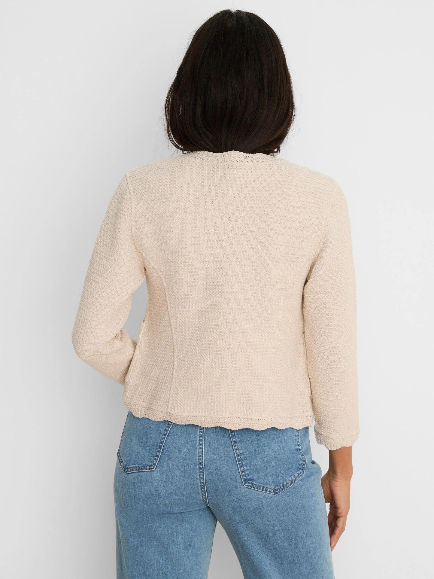 Scallop Trim Weave Mix Knit Jacket