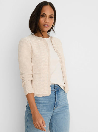 Scallop Trim Weave Mix Knit Jacket