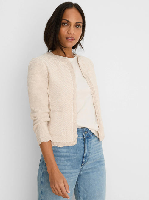Scallop Trim Weave Mix Knit Jacket