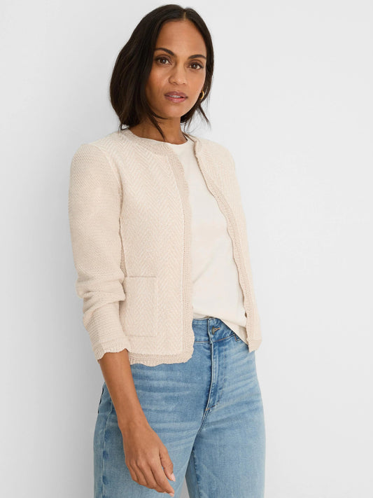Scallop Trim Weave Mix Knit Jacket