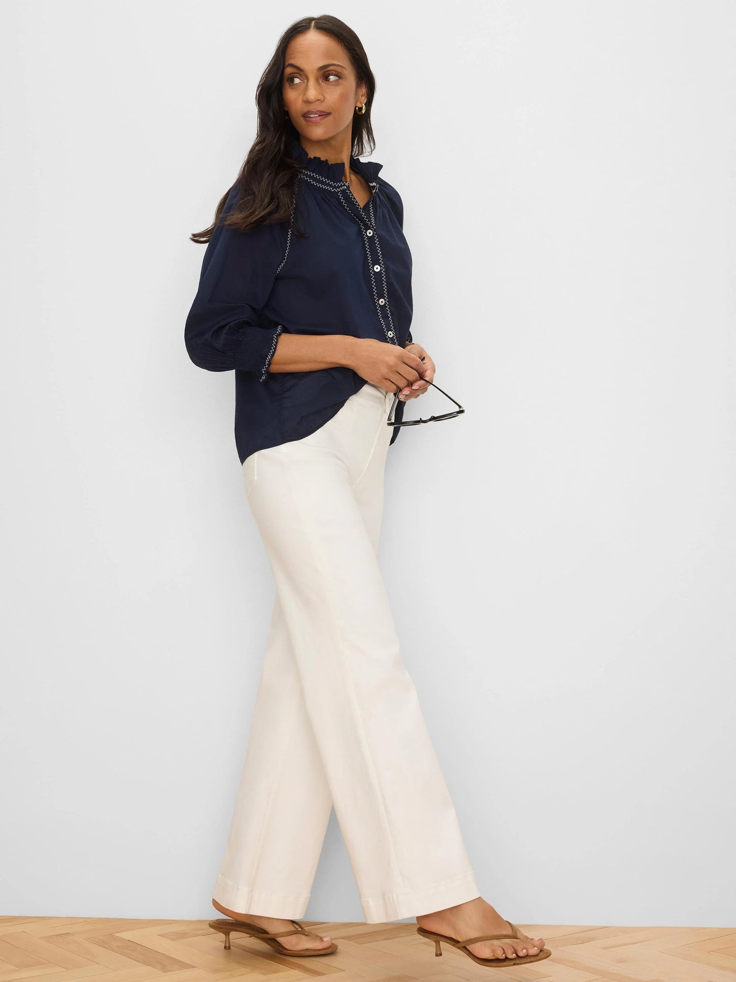 Zig Zag Stitch Cotton Crinkle Shirt