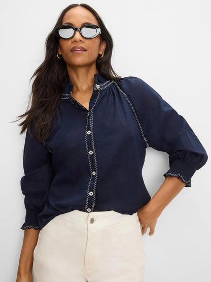 Zig Zag Stitch Cotton Crinkle Shirt