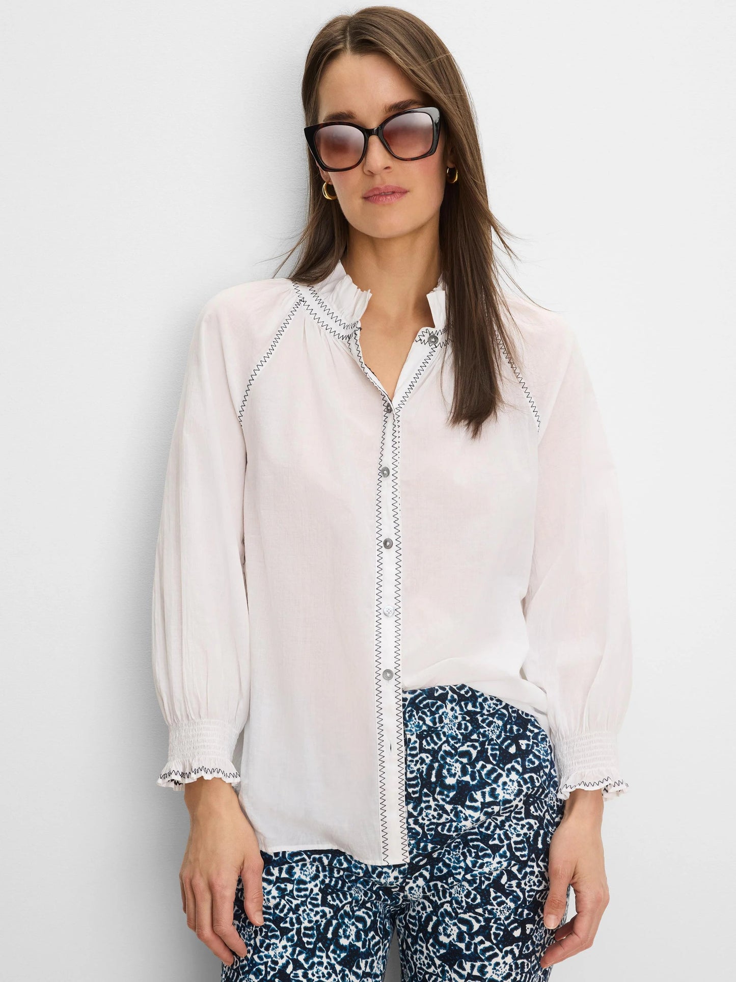 Zig Zag Stitch Cotton Crinkle Shirt